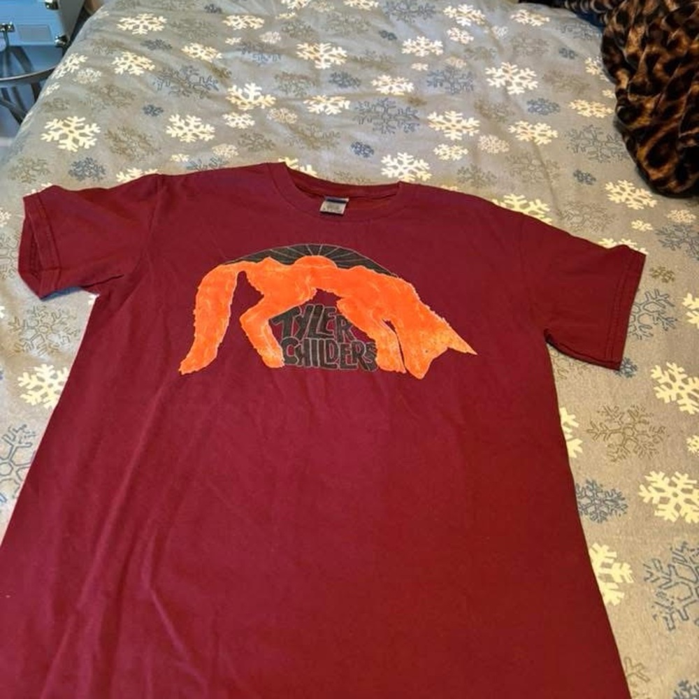 Gildan Maroon Tee with Orange Graphic